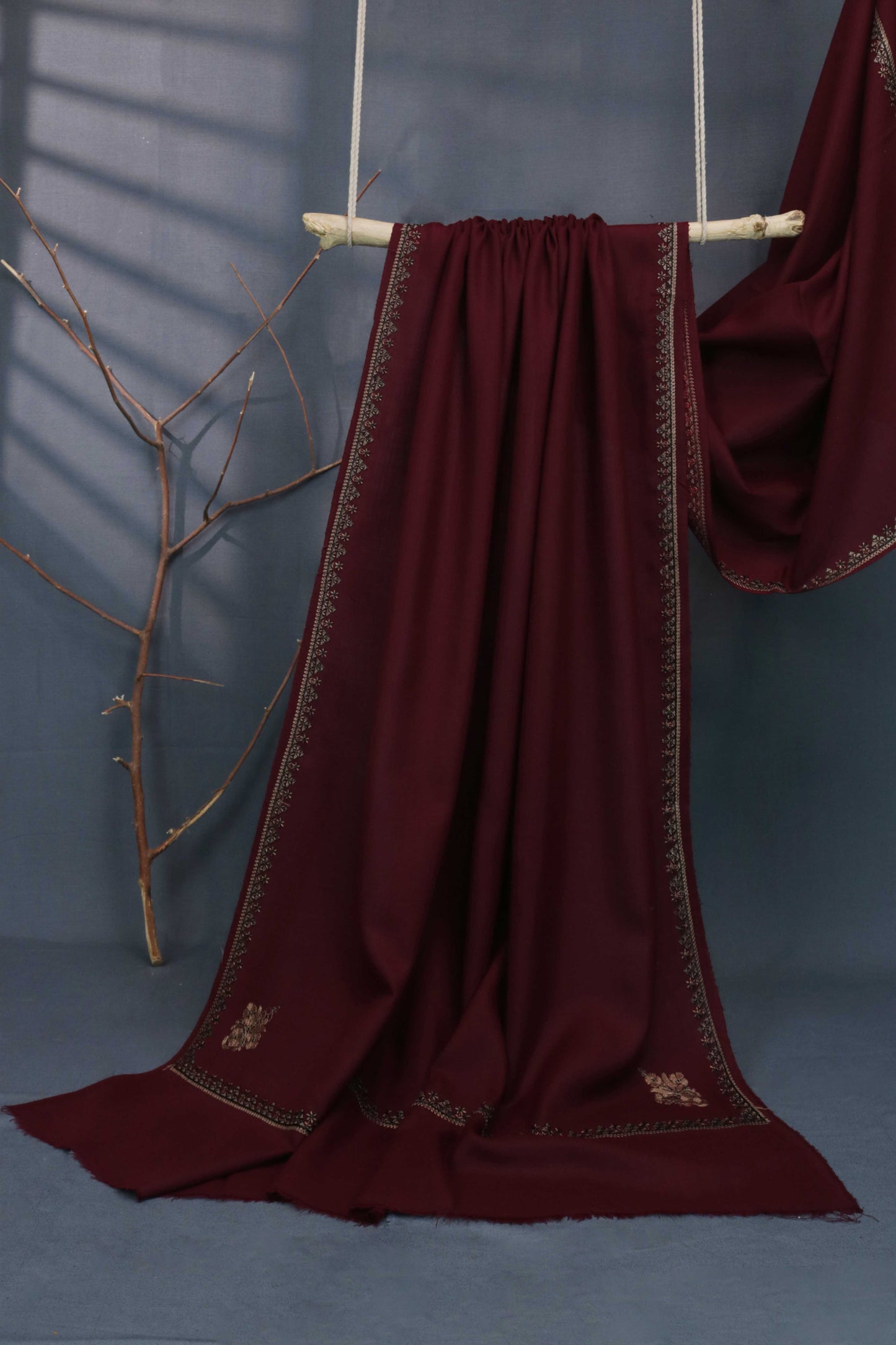 4 Side Embroidered Broder Pashmina Shawl 3505D