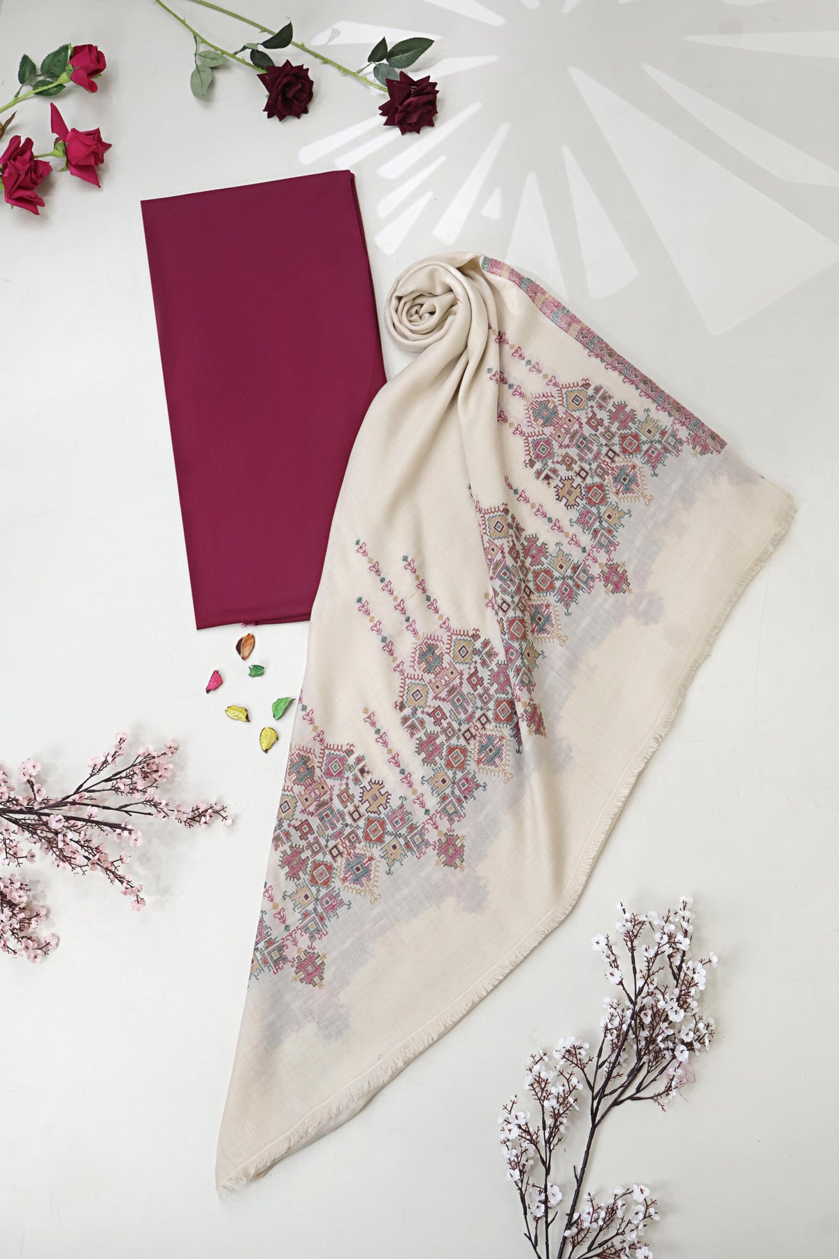 3Piece -Karandi with Pashmina Shawl KP26MR13