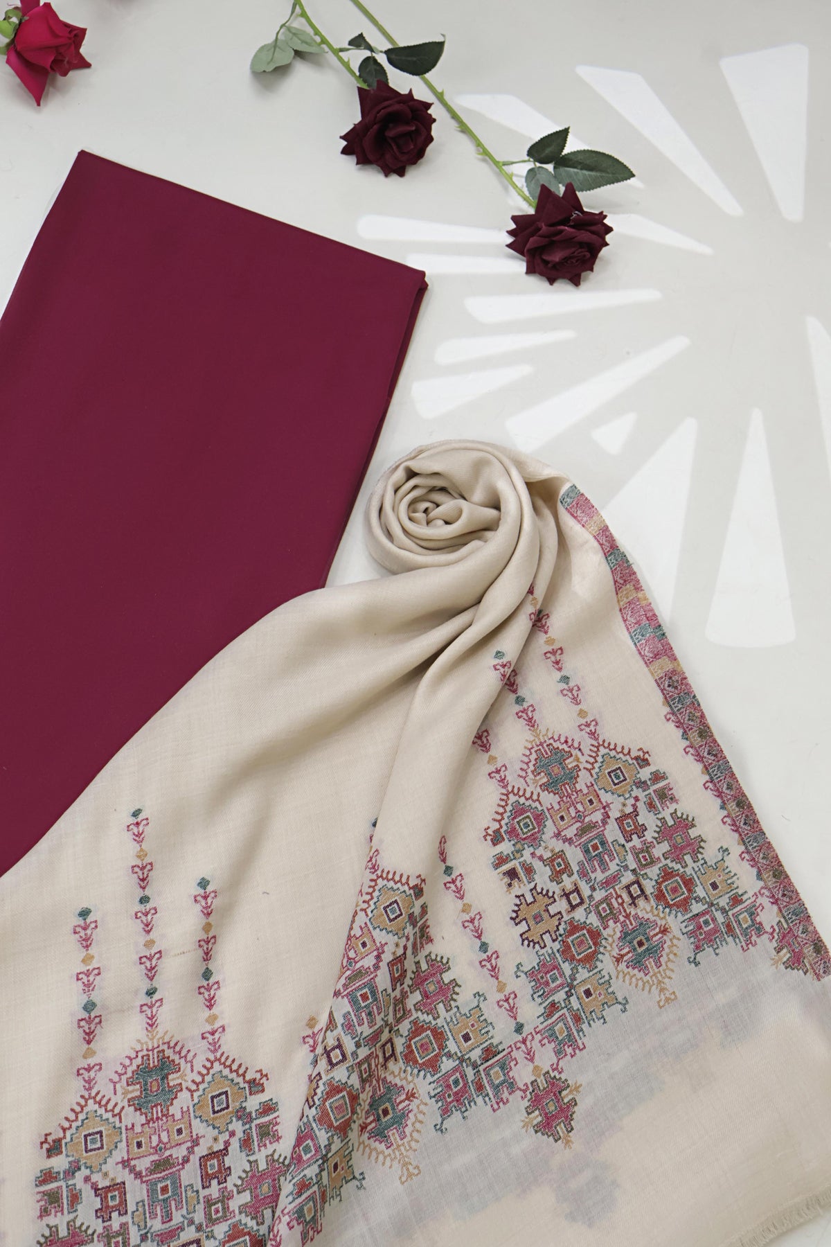 3Piece -Karandi with Pashmina Shawl KP26MR13