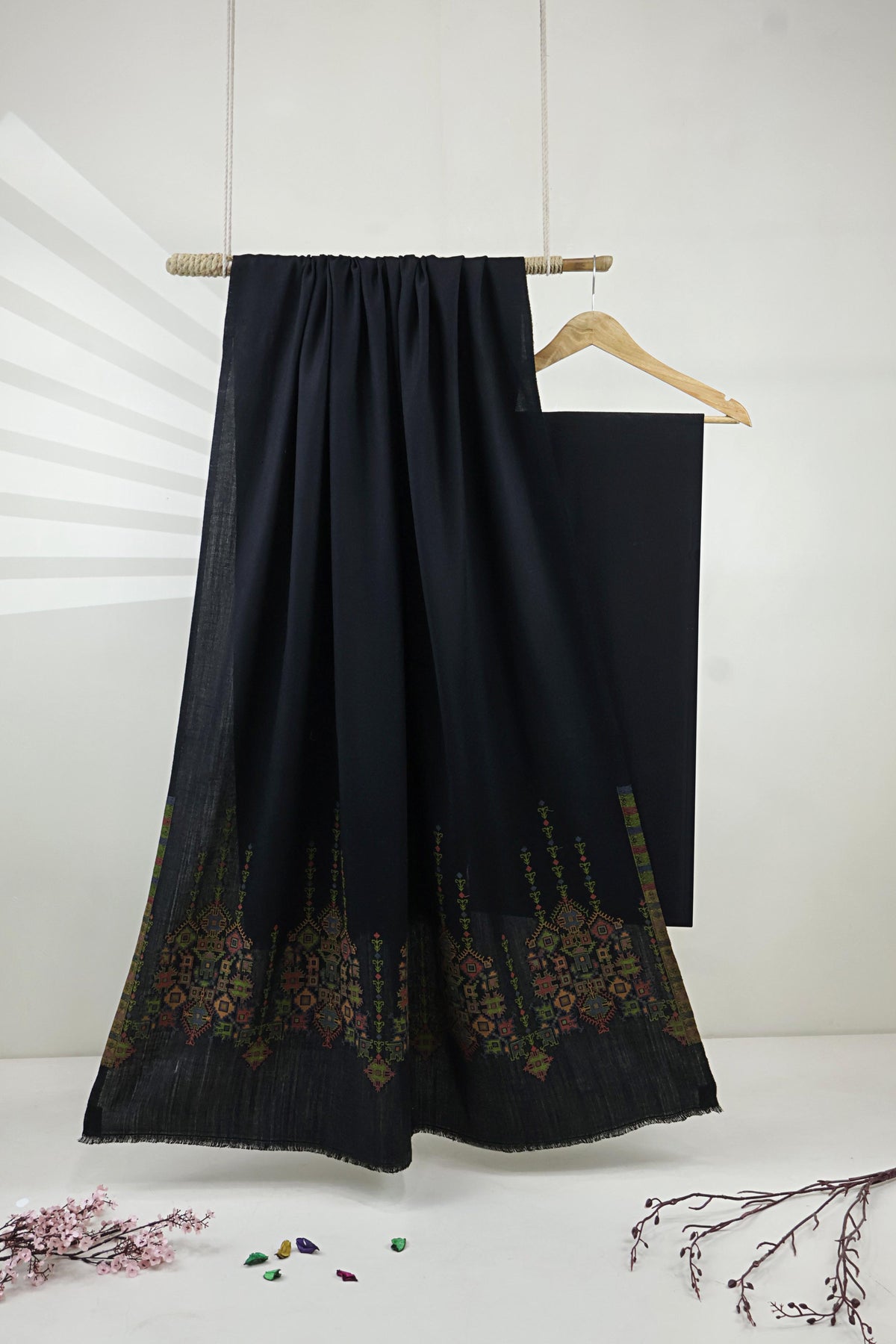 3Piece -Karandi with Pashmina Shawl KP26BLK21