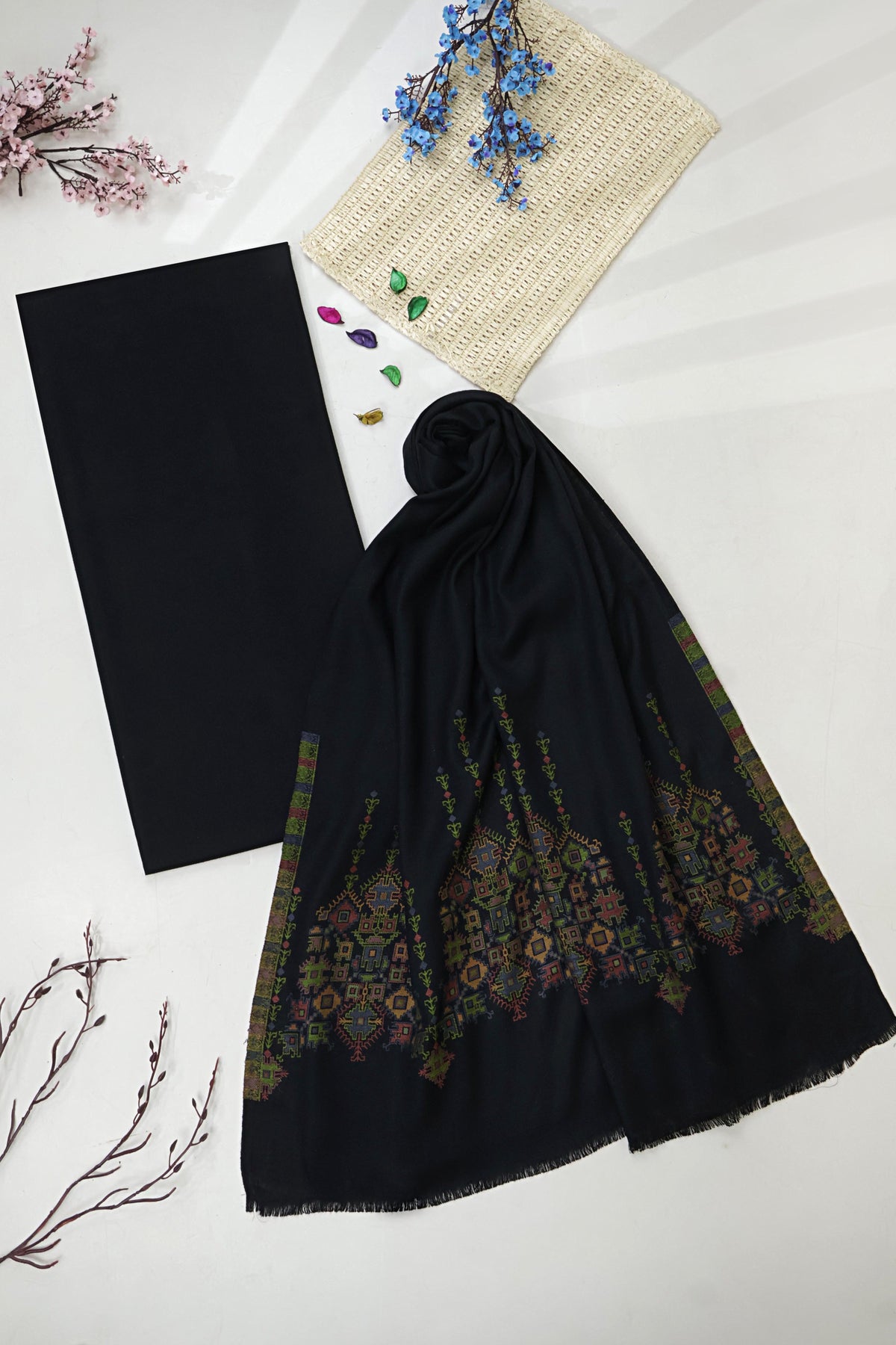 3Piece -Karandi with Pashmina Shawl KP26BLK21