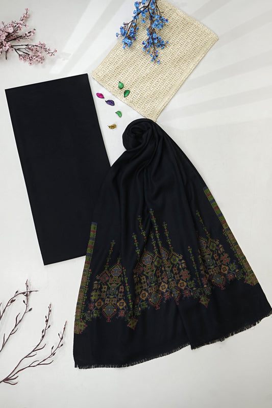 3Piece -Karandi with Pashmina Shawl KP26BLK21