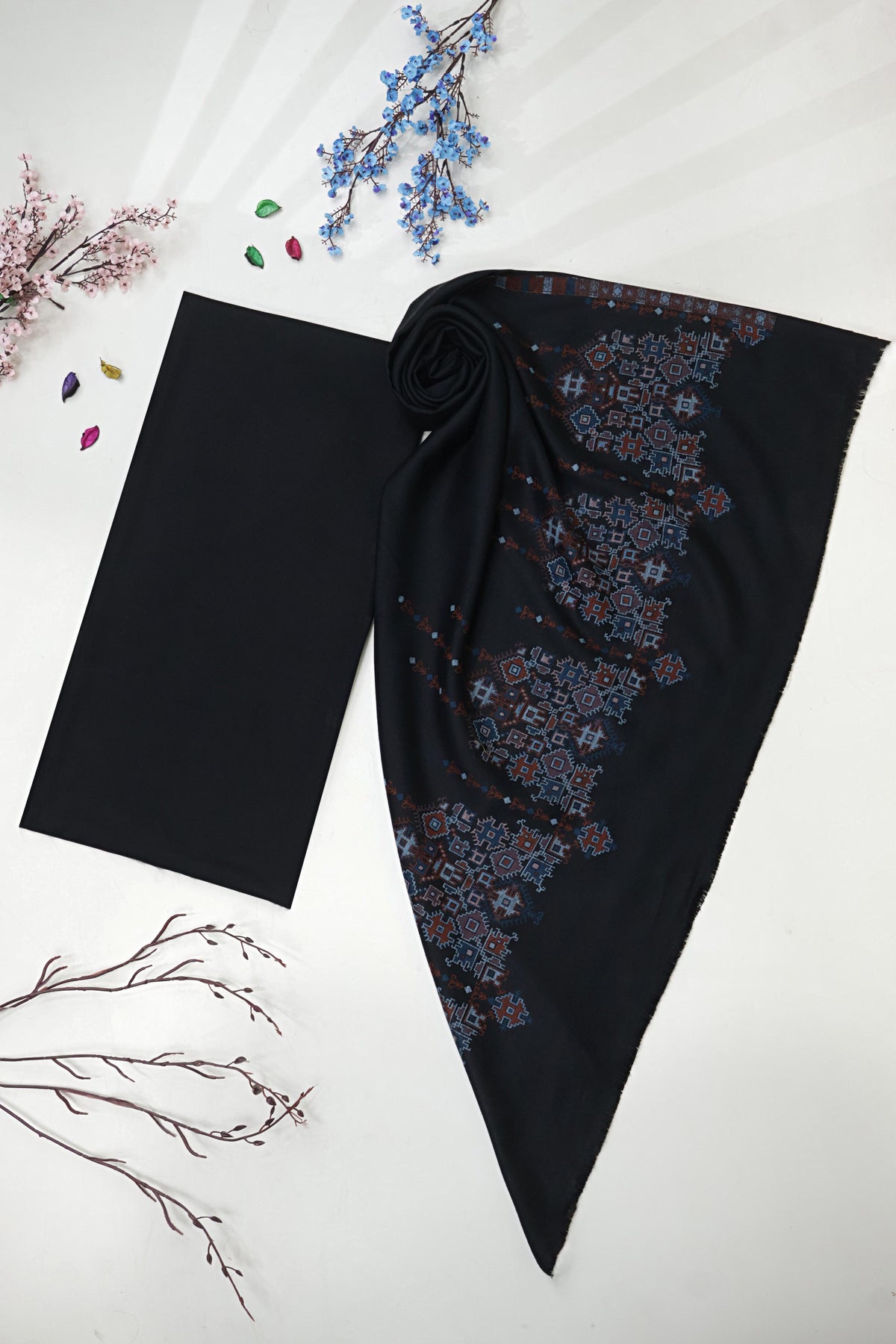3Piece -Karandi with Pashmina Shawl KP26BLK22