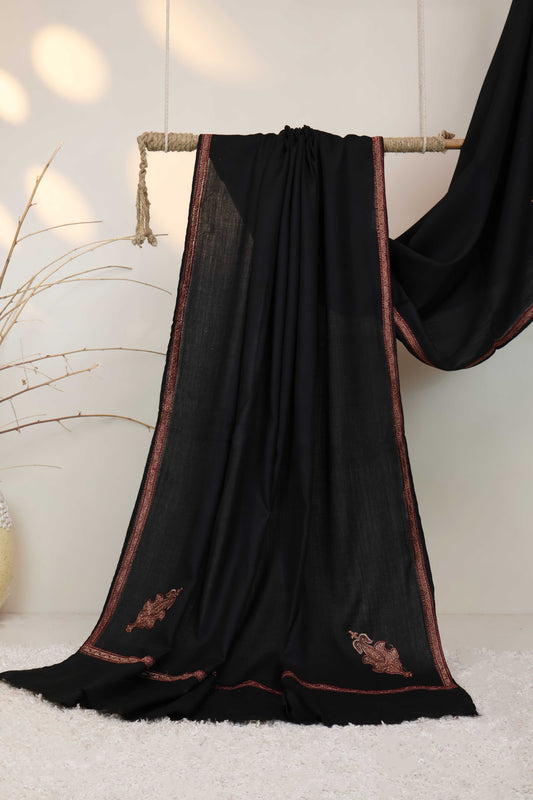 Embroidered Broder Pashmina Black Shawl FG0027