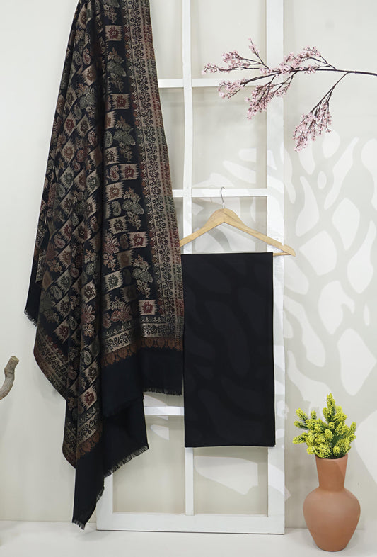 3Piece -Karandi with Pashmina Shawl KP26BLK01