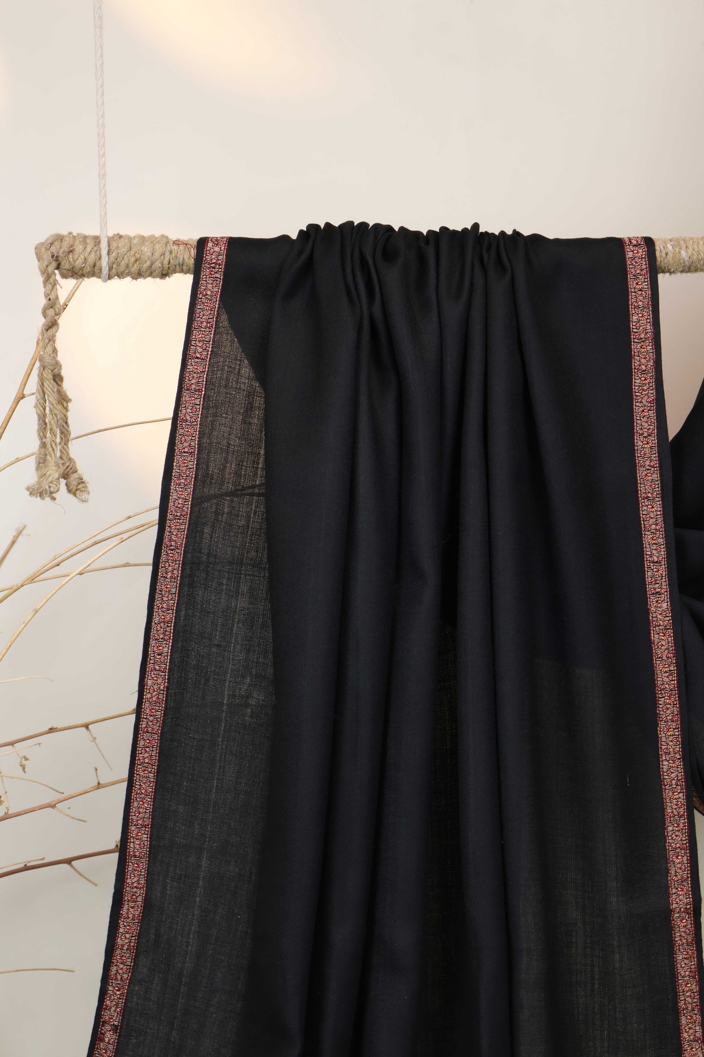 Embroidered Broder Pashmina Black Shawl FG0027 New