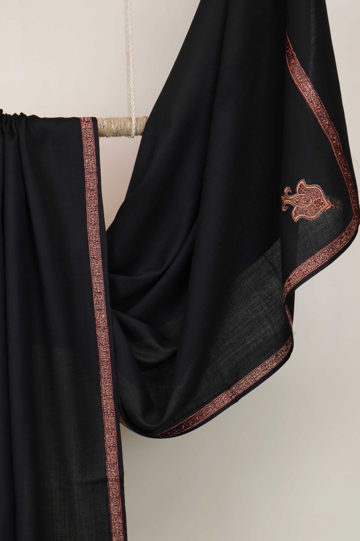 Embroidered Broder Pashmina Black Shawl FG0027 New