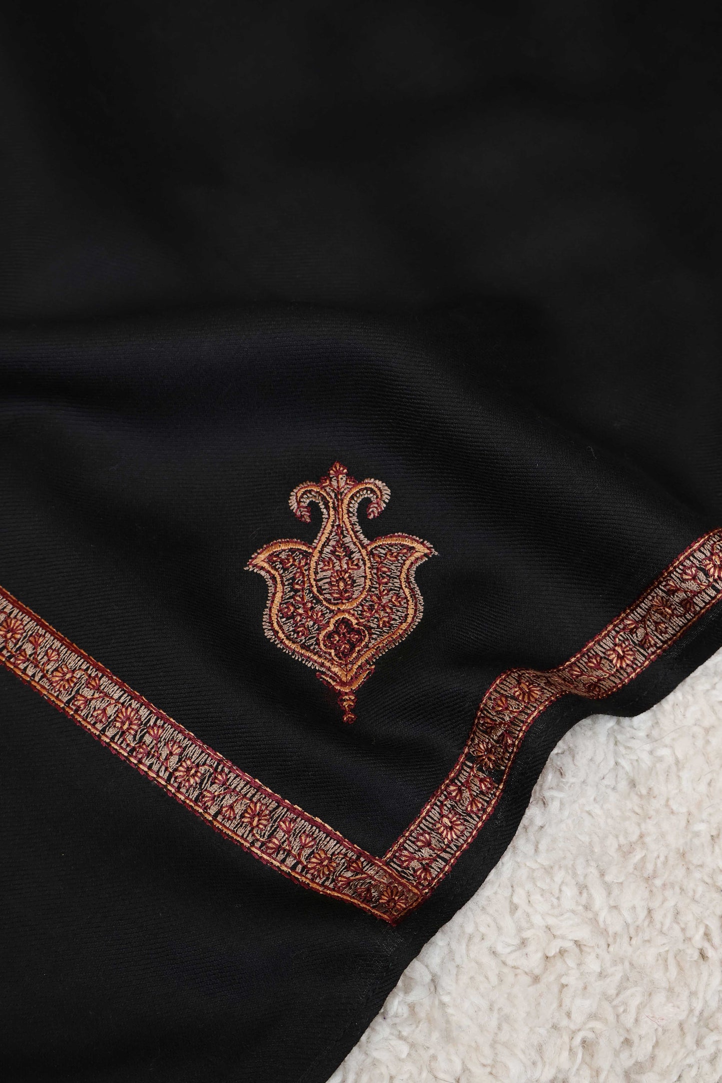 Embroidered Broder Pashmina Black Shawl FG0027 New