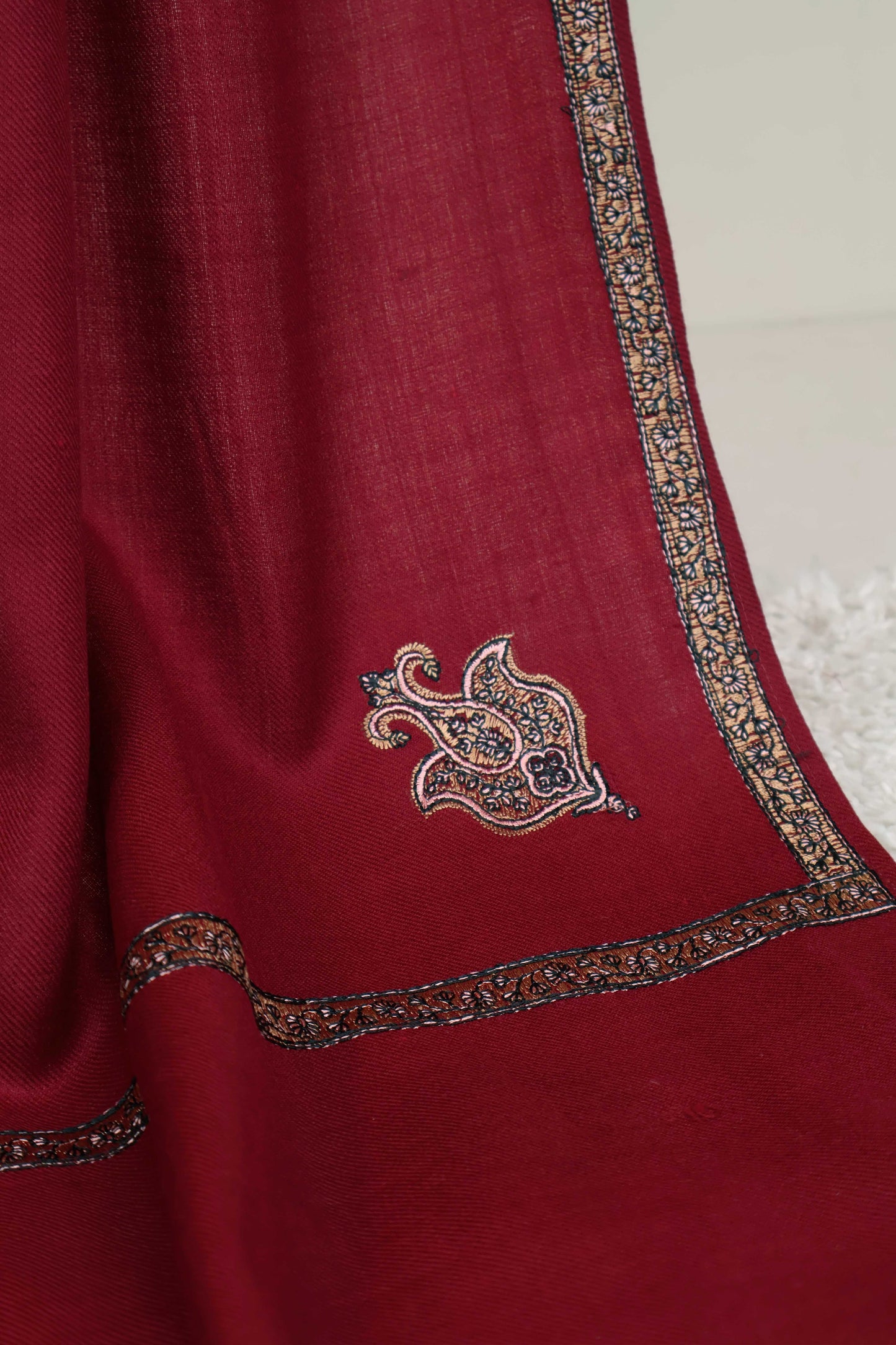 Embroidered Broder Pashmina Mehroon Shawl FG0027New