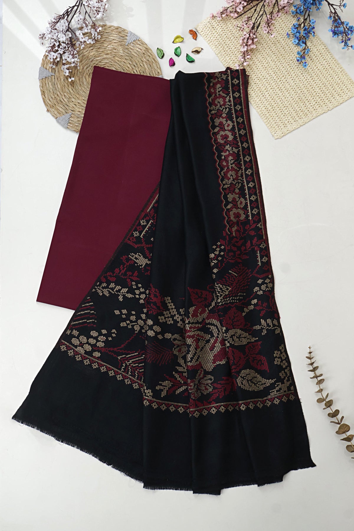 3Piece -Karandi with Pashmina Shawl KP26MR20
