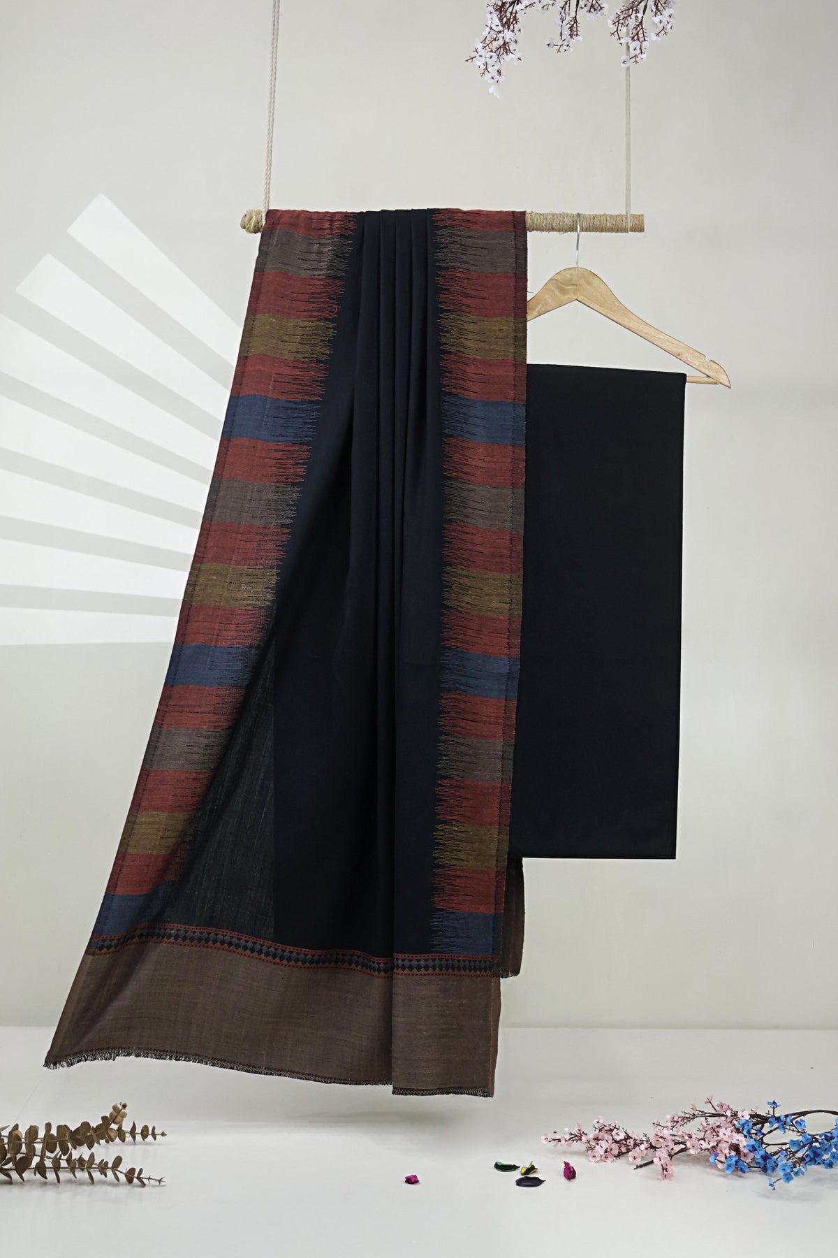 3Piece -Karandi with Pashmina Shawl KP26BLK24