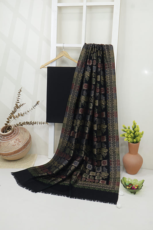 3Piece -Karandi with Pashmina Shawl KP26BLK02