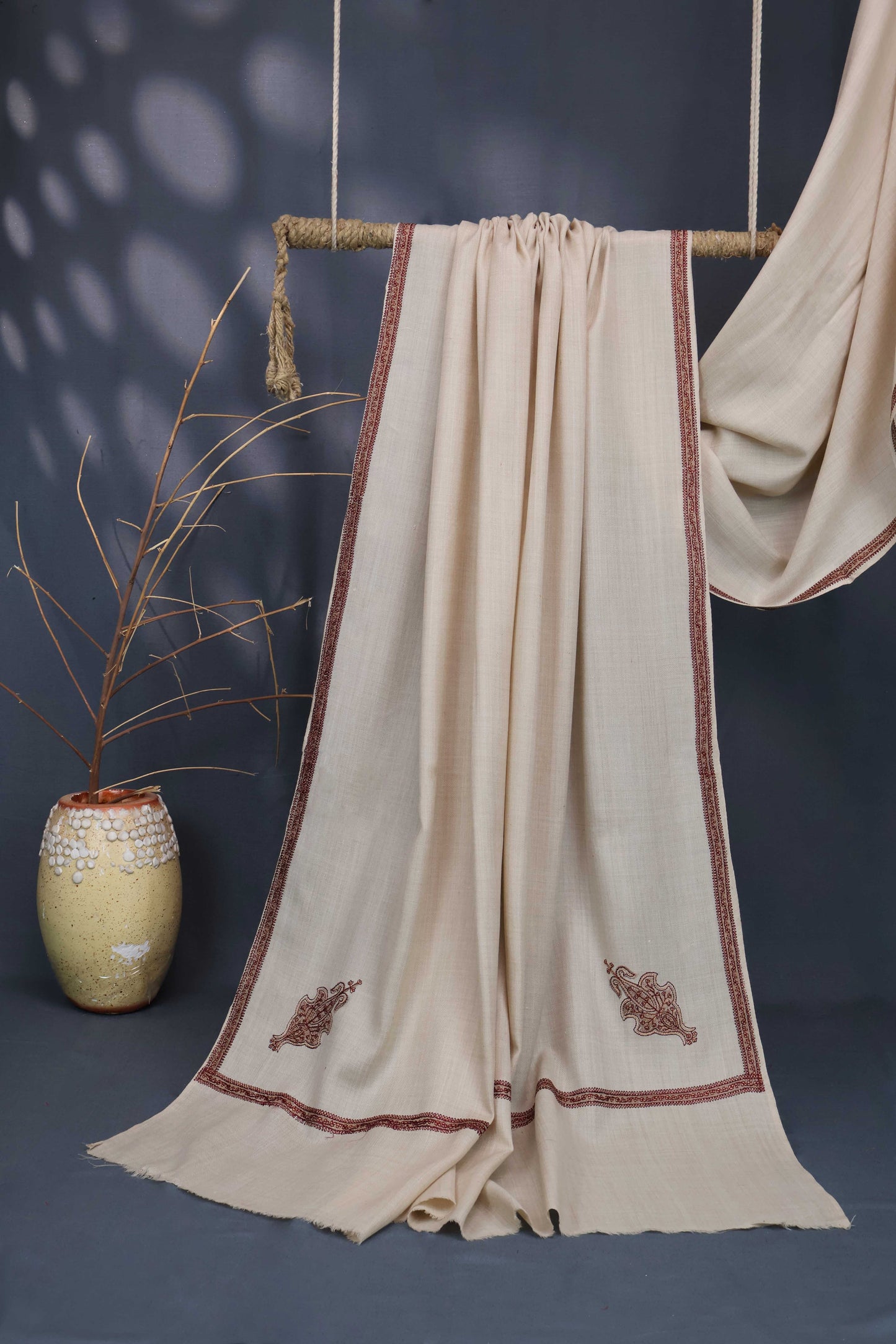 Embroidered Broder Pashmina Shawl FG0027-light skin