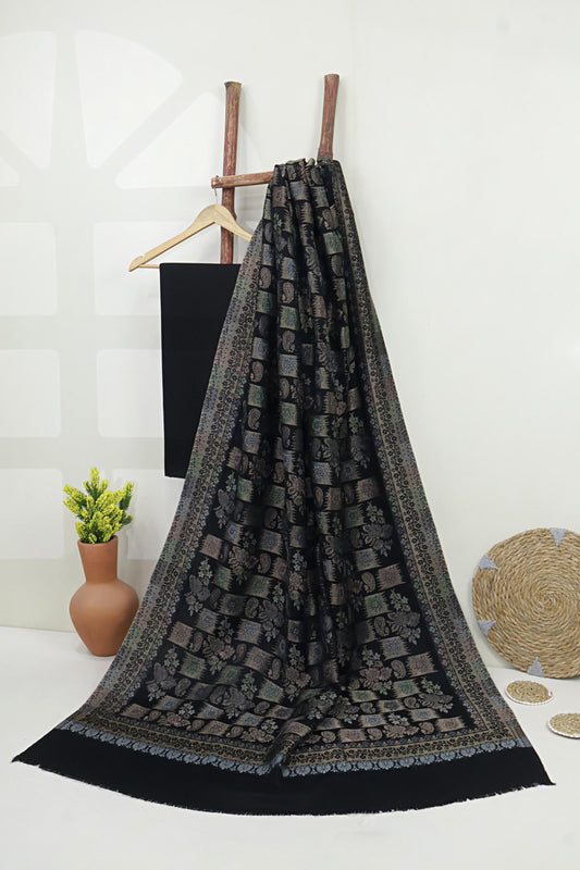 3Piece -Karandi with Pashmina Shawl KP26BLK04