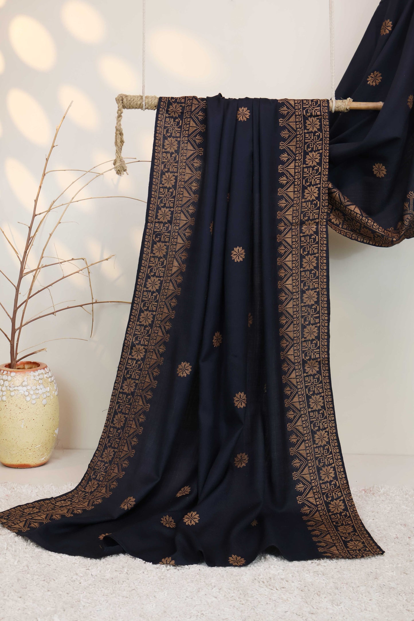 Embroidered Pashmina Navy Blue Shawl  Sh52