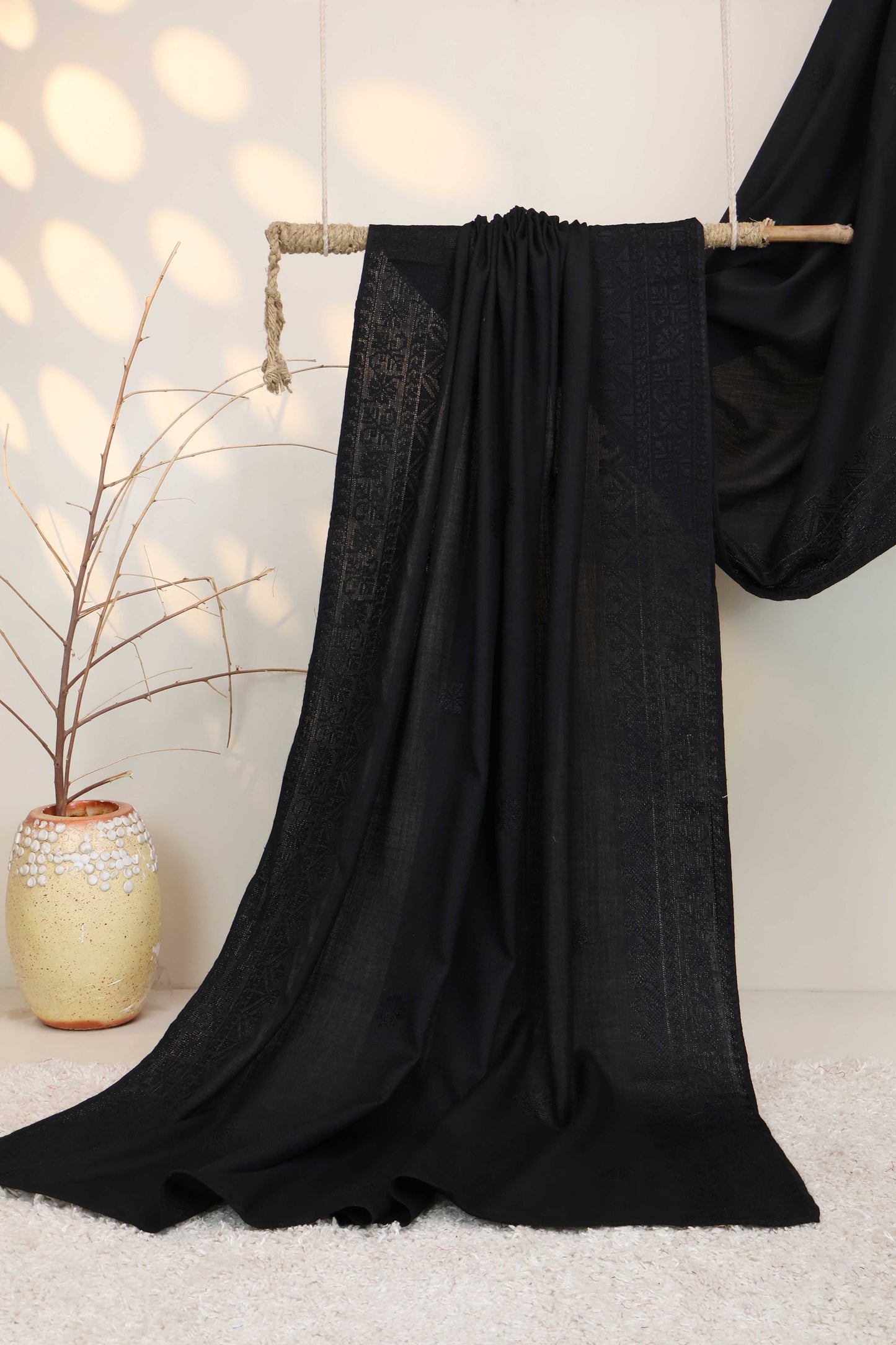 Embroidered Pashmina Black Shawl  Sh268