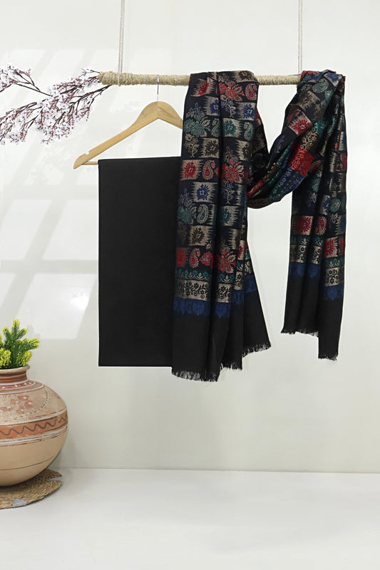 3Piece -Karandi with Pashmina Shawl KP26BLK06