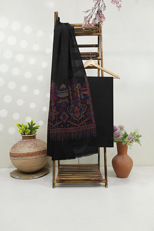 3Piece -Karandi with Pashmina Shawl KP26BLK09