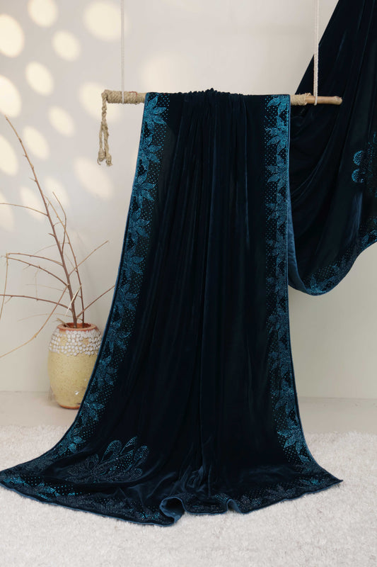 Stone Border Velvet Shawl 2651 Zinc