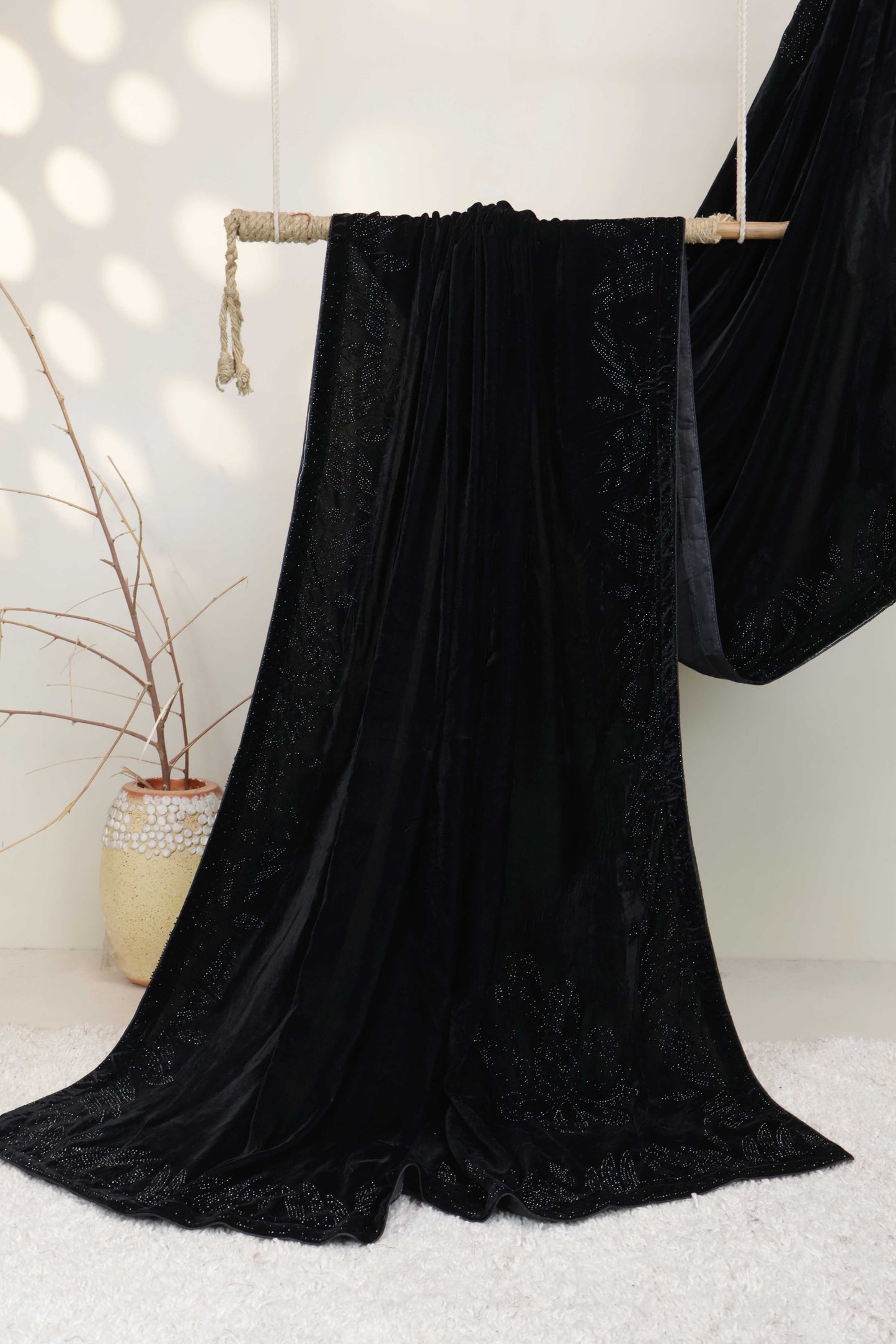 Stone Border Velvet Shawl 2651 Black