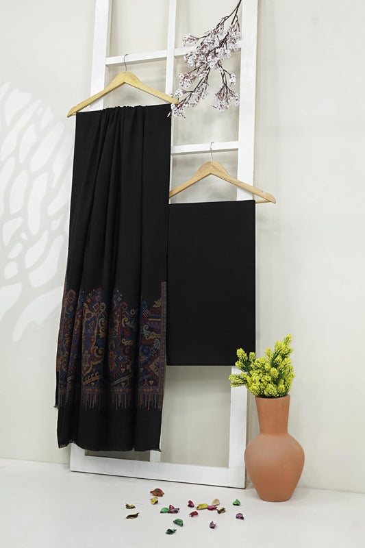 3Piece -Karandi with Pashmina Shawl KP26BLK11