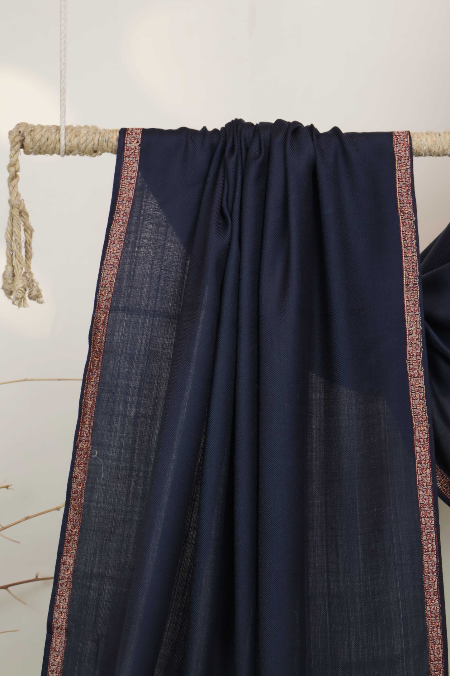 Embroidered Broder Pashmina Black Shawl FG0027-Navyblue