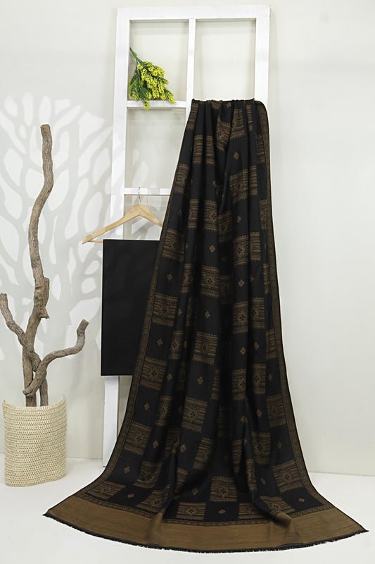 3Piece -Karandi with Pashmina Shawl KP26BLK12