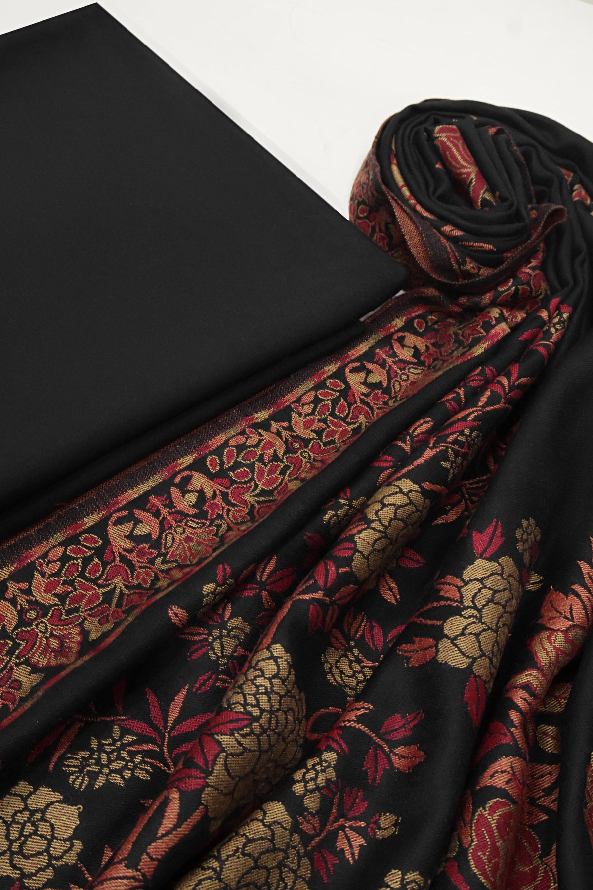 3Piece -Karandi with Pashmina Shawl KP26BLK15