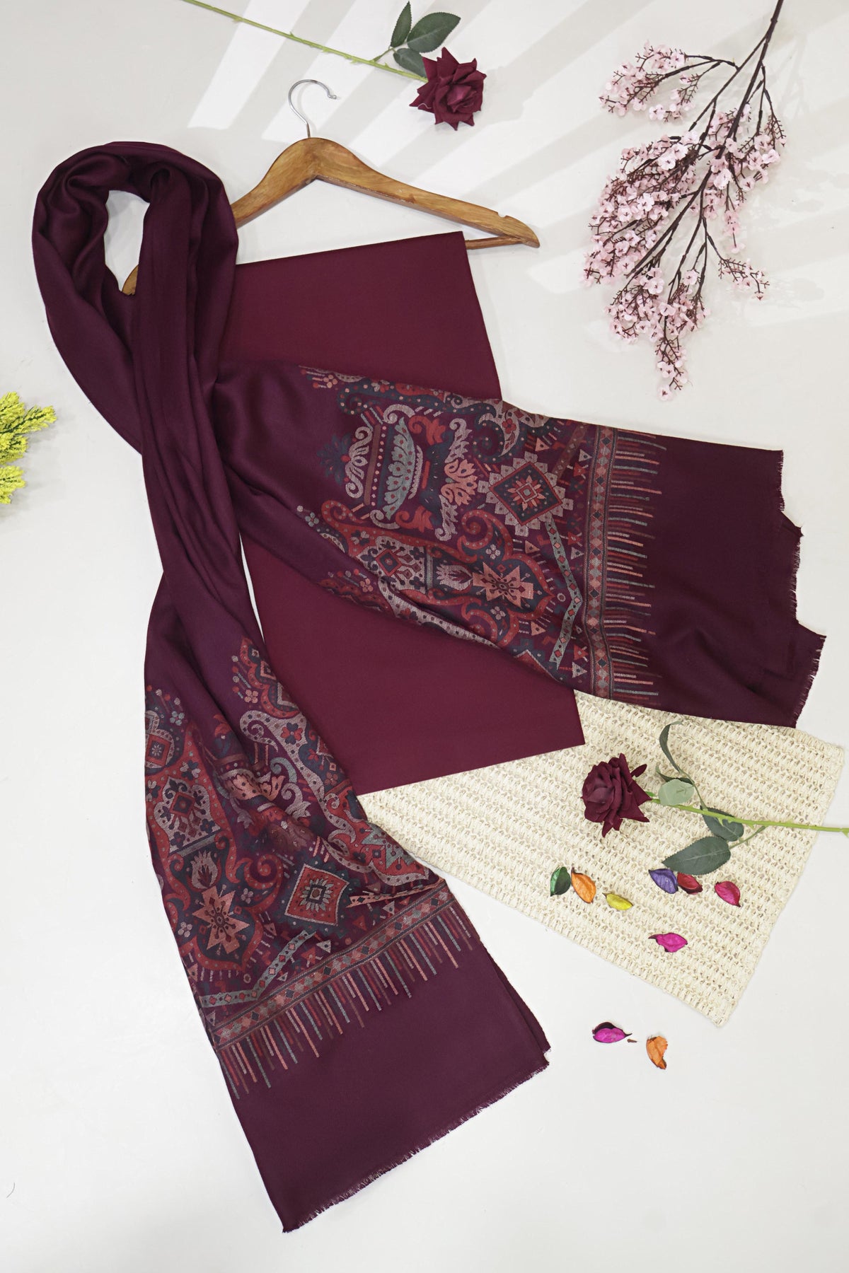 3Piece -Karandi with Pashmina Shawl KP26DMR14