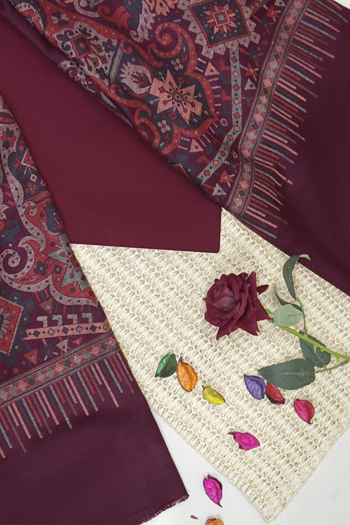 3Piece -Karandi with Pashmina Shawl KP26DMR14