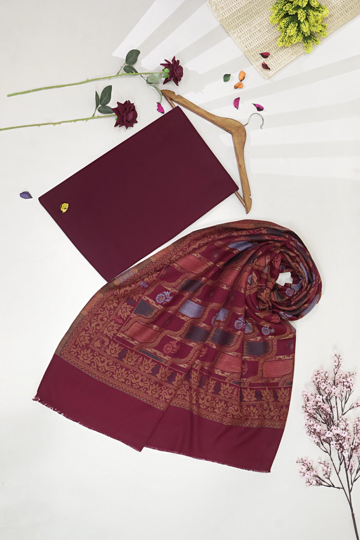 3Piece -Karandi with Pashmina Shawl KP26DMR15