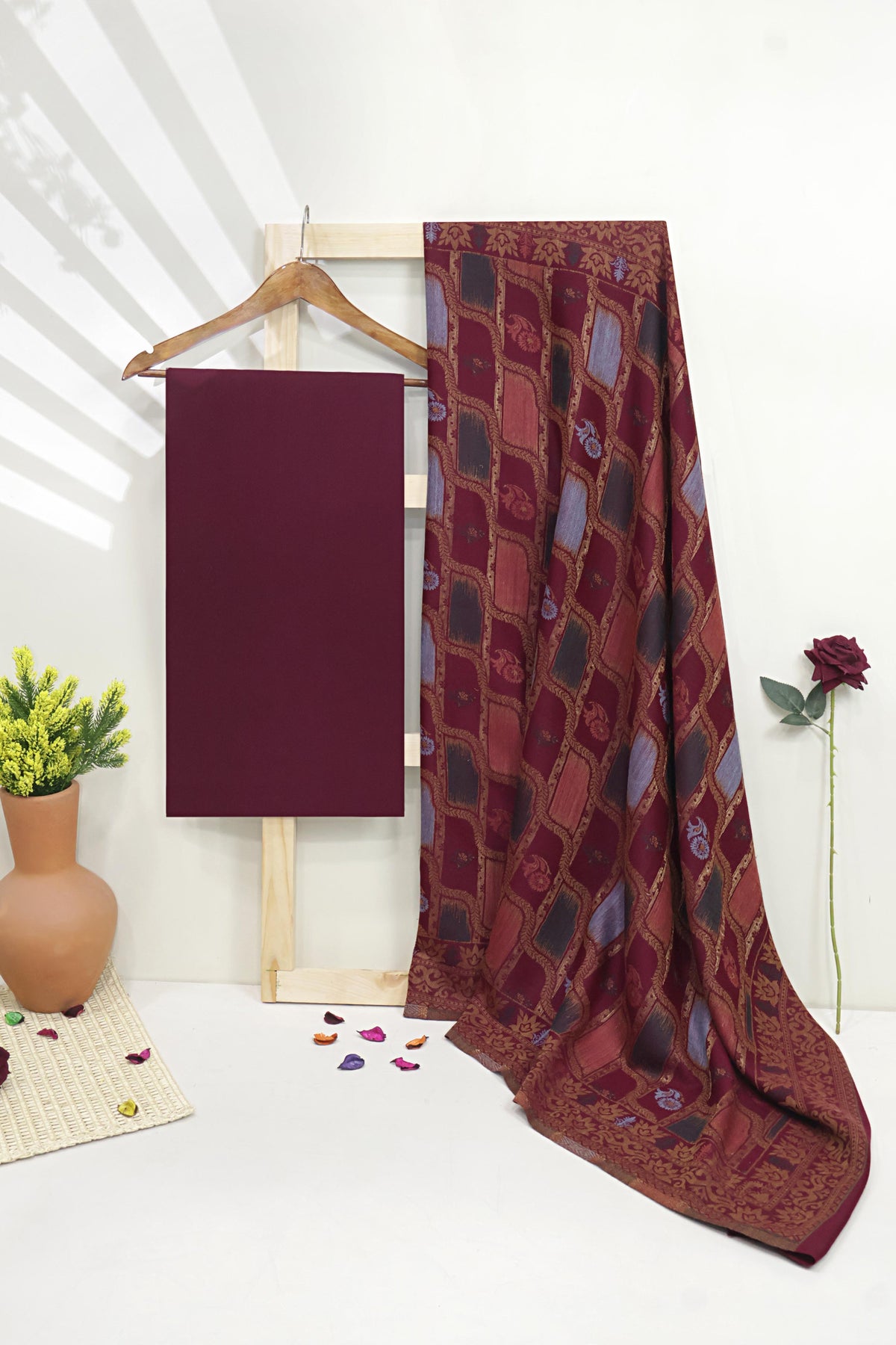 3Piece -Karandi with Pashmina Shawl KP26DMR15