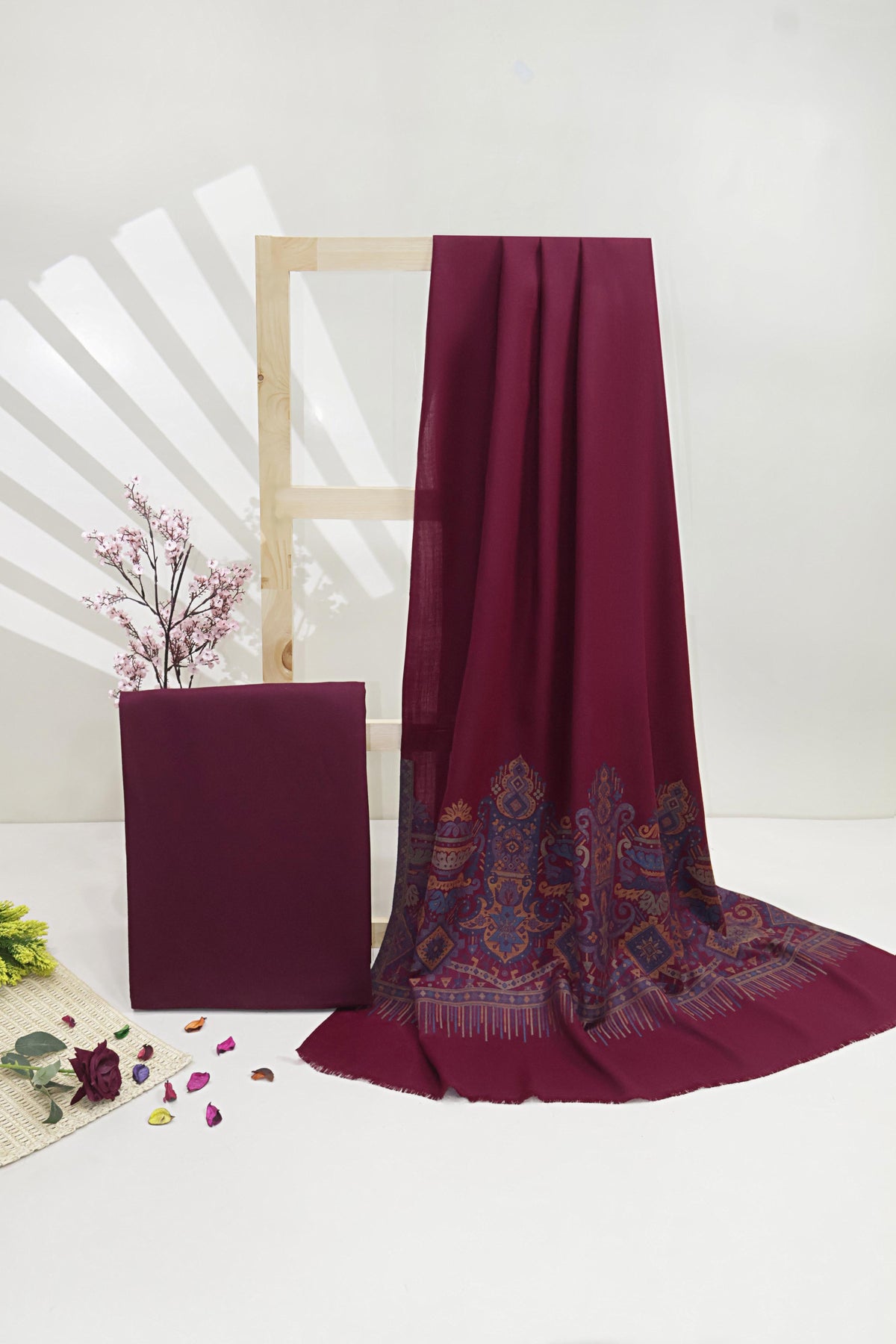 3Piece -Karandi with Pashmina Shawl KP26DMR16