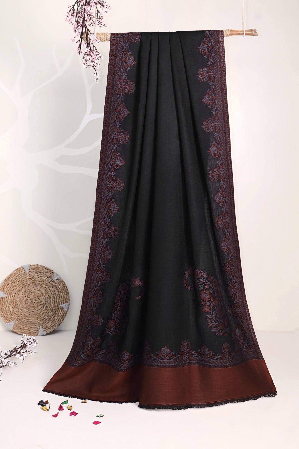 3Piece -Karandi with Pashmina Shawl KP26BLK16
