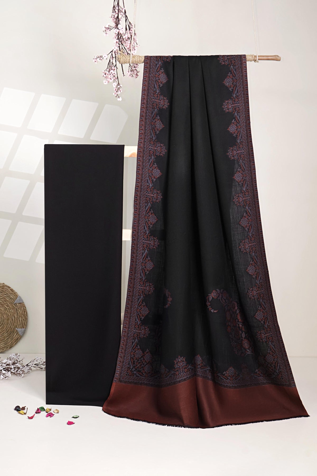 3Piece -Karandi with Pashmina Shawl KP26BLK16