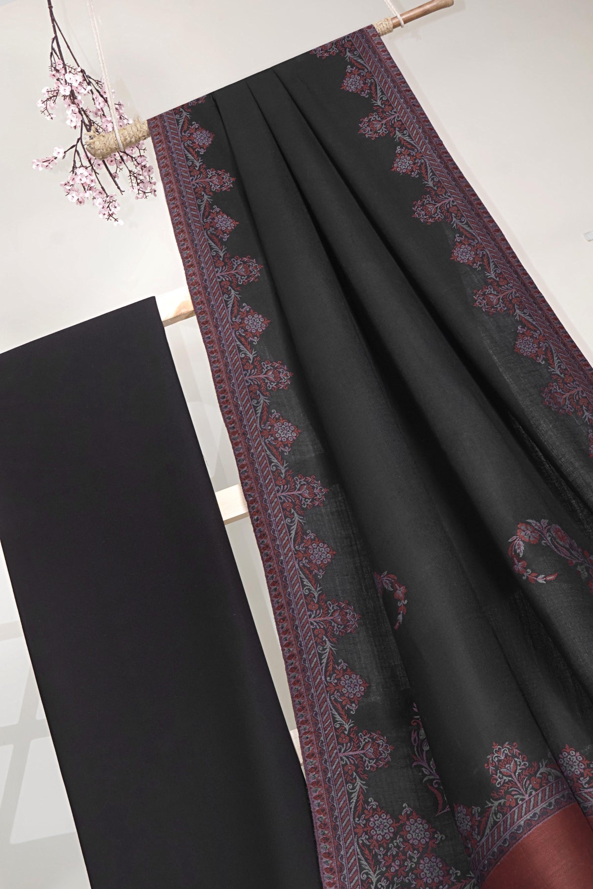 3Piece -Karandi with Pashmina Shawl KP26BLK16