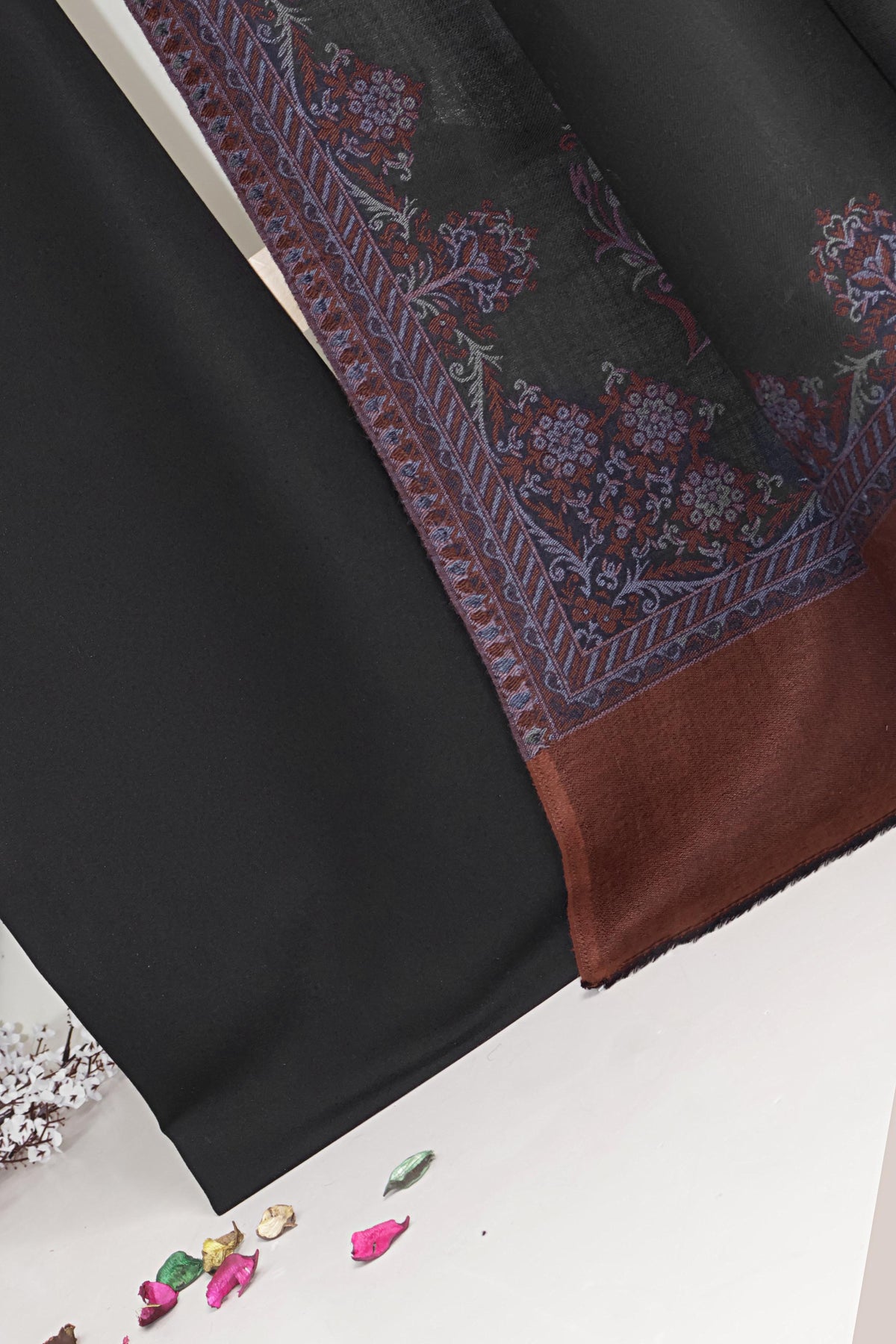 3Piece -Karandi with Pashmina Shawl KP26BLK16