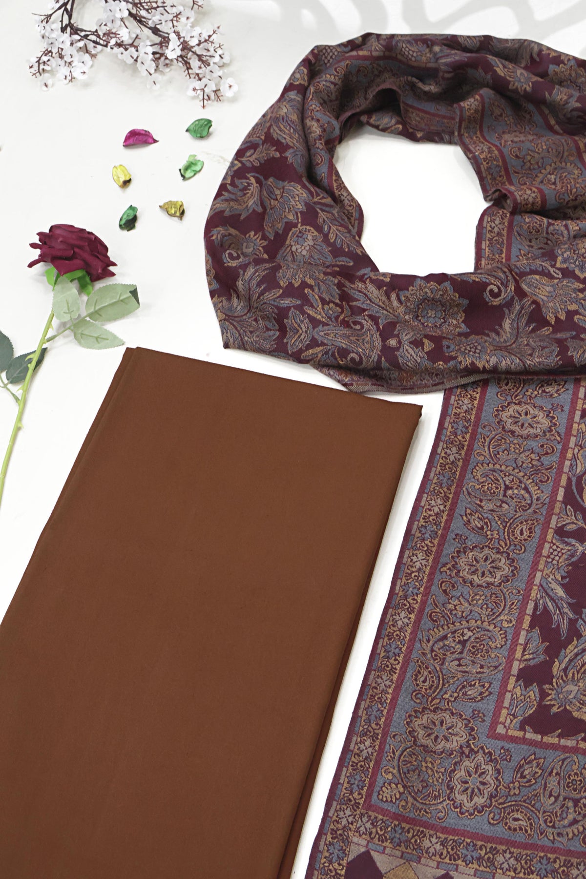 3Piece -Karandi with Pashmina Shawl KP26DRS09