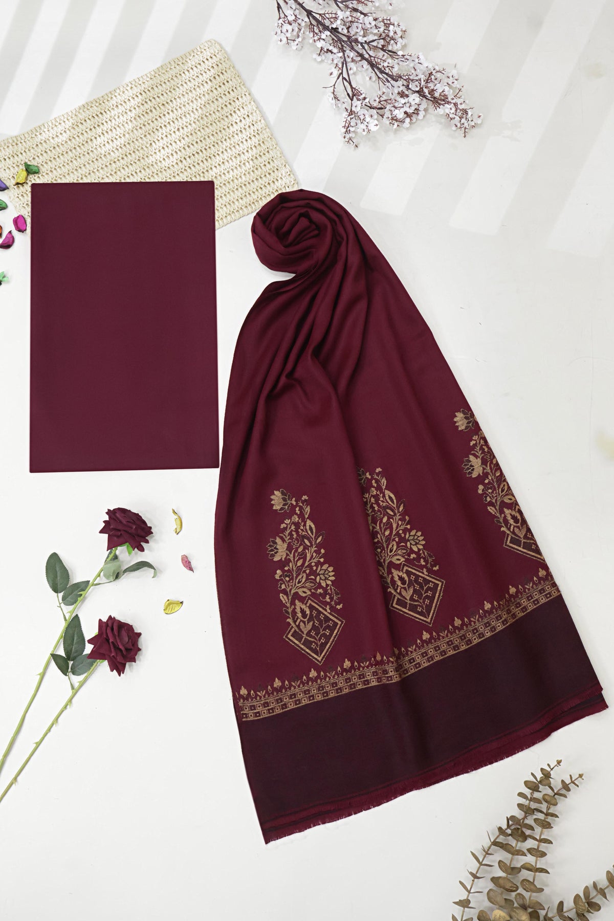3Piece -Karandi with Pashmina Shawl KP26DMR20