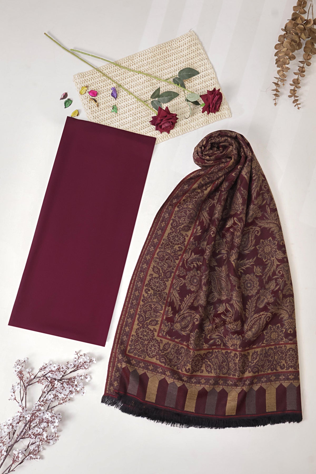 3Piece -Karandi with Pashmina Shawl KP26DMR21
