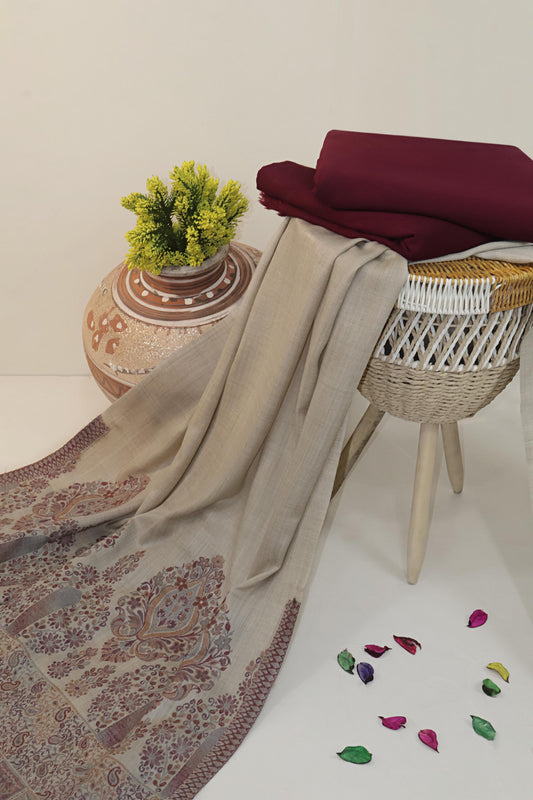 3Piece -Karandi with Pashmina Shawl KP26DMR04