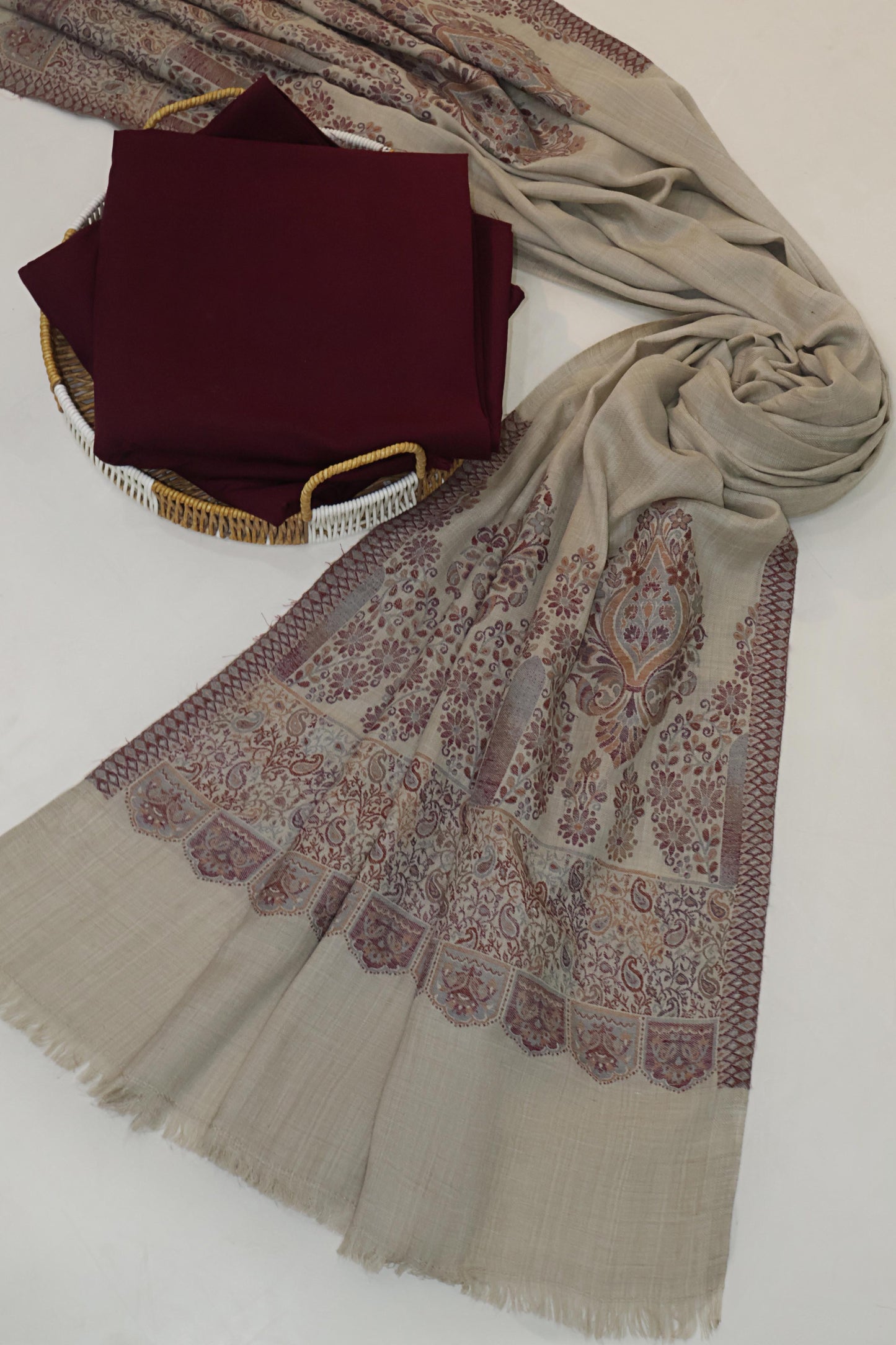3Piece -Karandi with Pashmina Shawl KP26DMR04