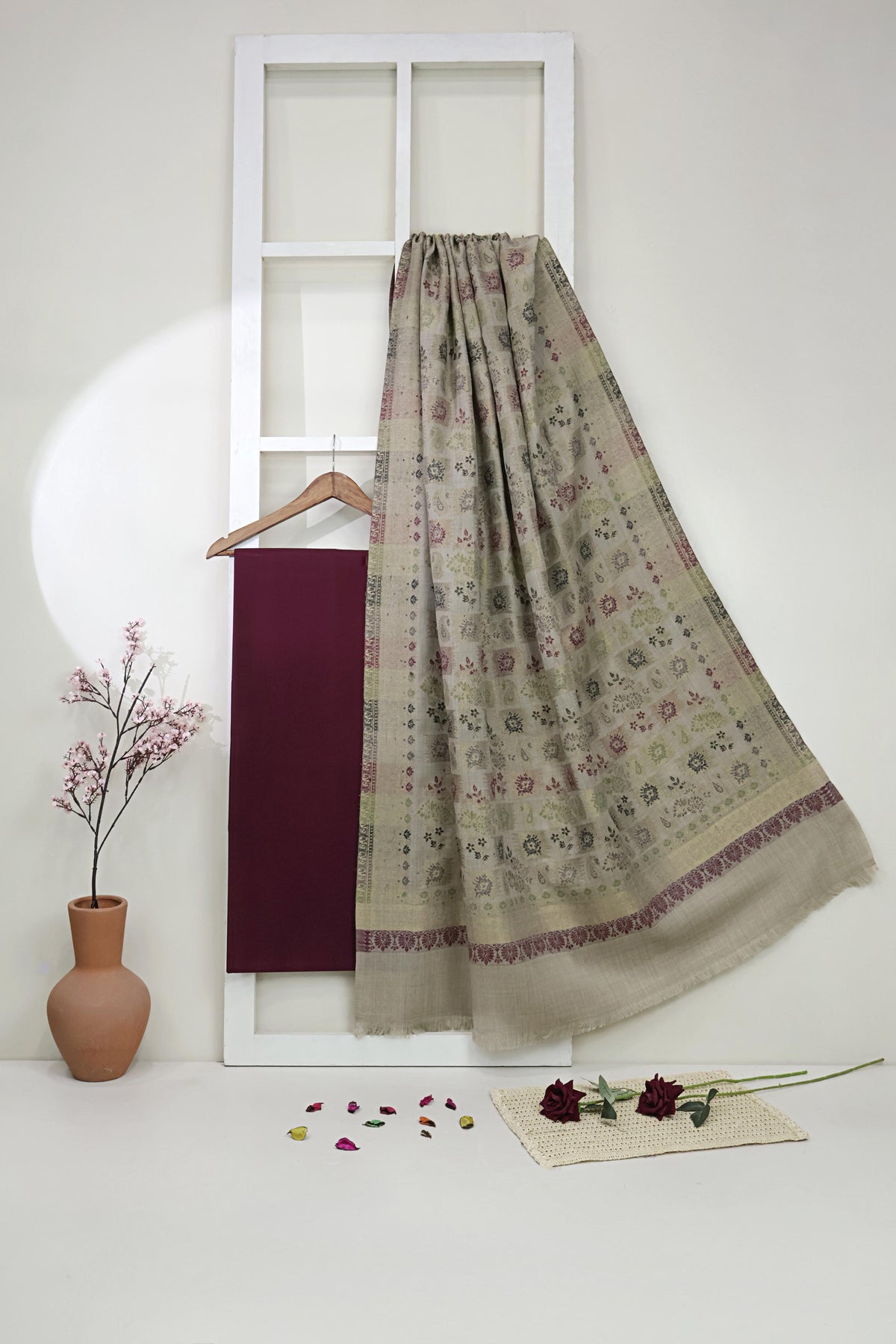 3Piece -Karandi with Pashmina Shawl KP26DMR26