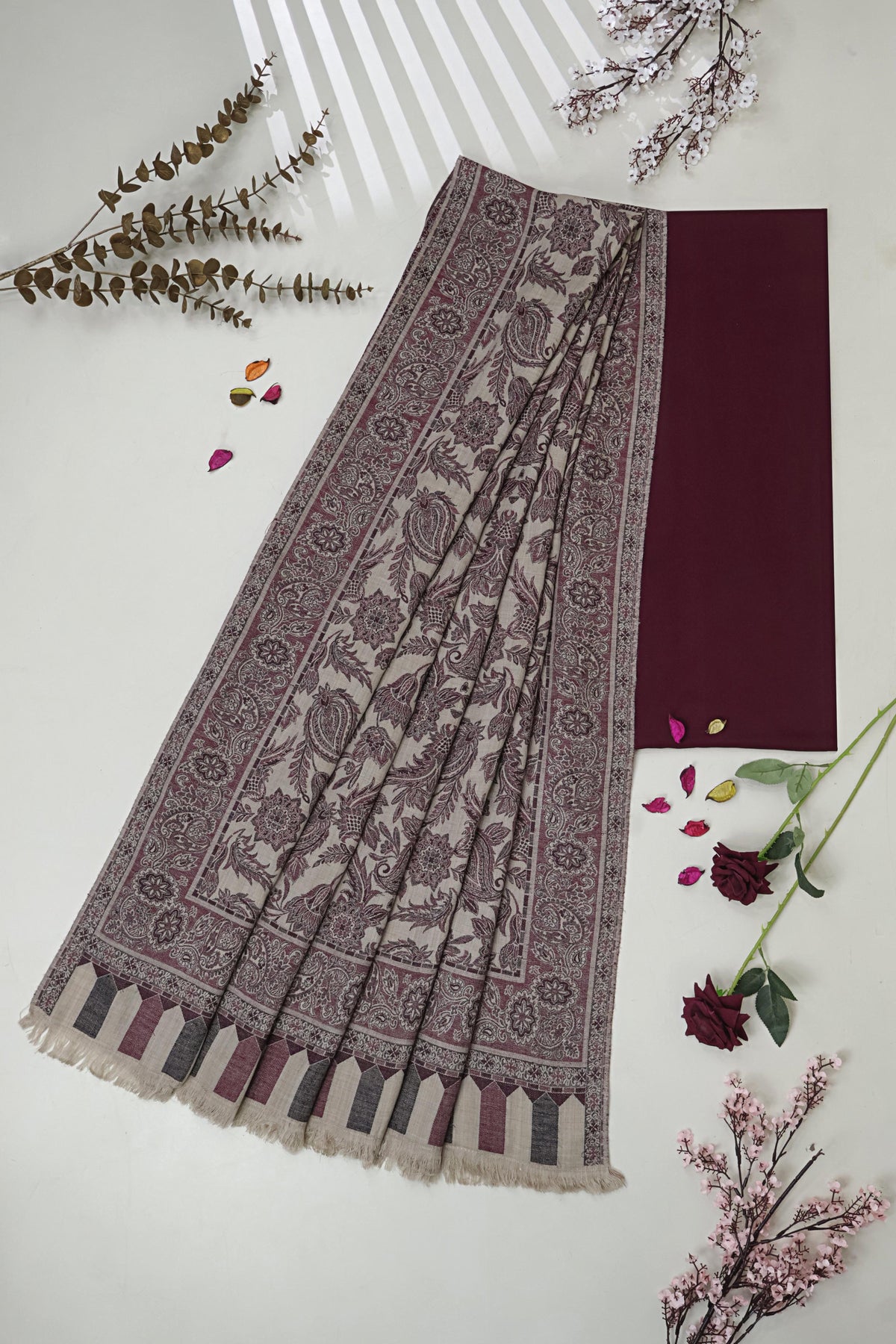 3Piece -Karandi with Pashmina Shawl KP26DMR27