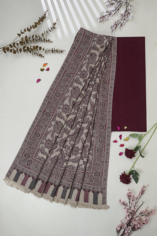 3Piece -Karandi with Pashmina Shawl KP26DMR27