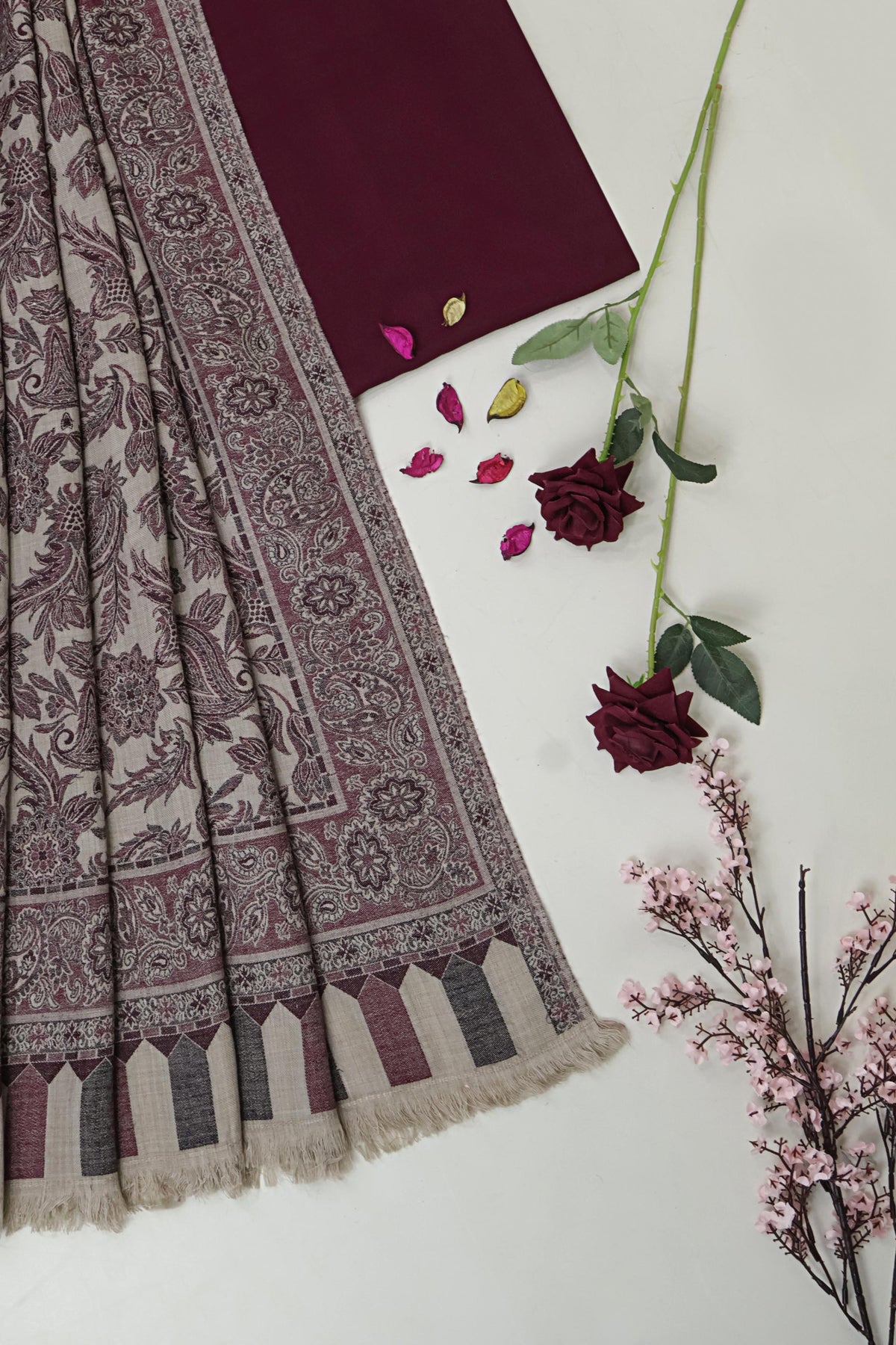 3Piece -Karandi with Pashmina Shawl KP26DMR27
