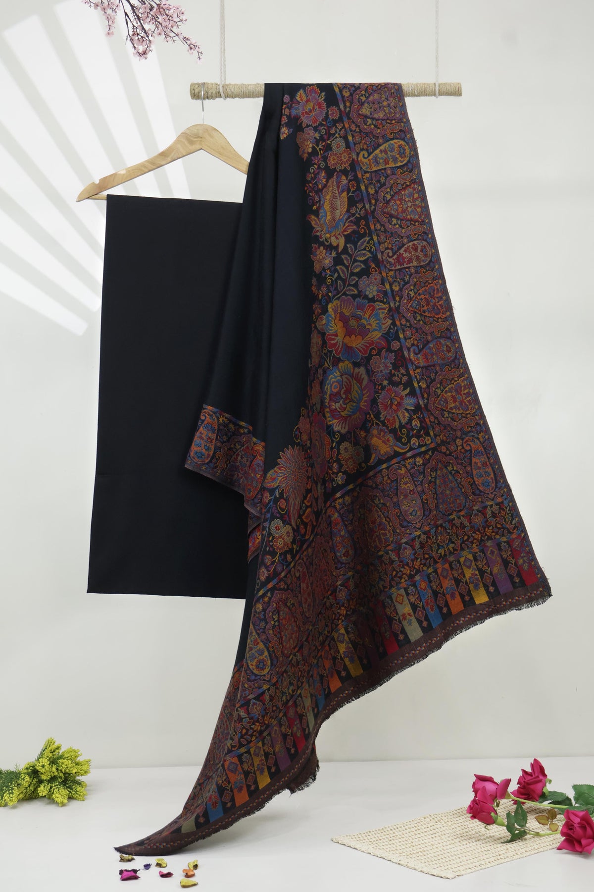 3Piece -Karandi with Pashmina Shawl KP26BLK18