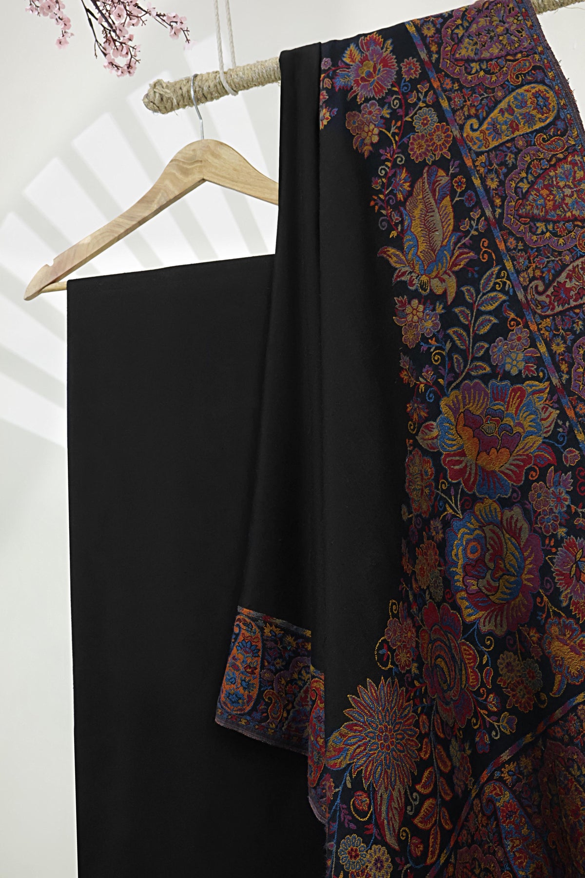 3Piece -Karandi with Pashmina Shawl KP26BLK18