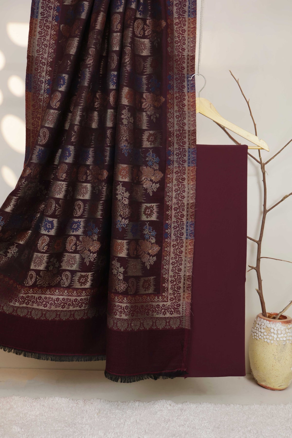 3Piece -Karandi with Pashmina Shawl KPP441