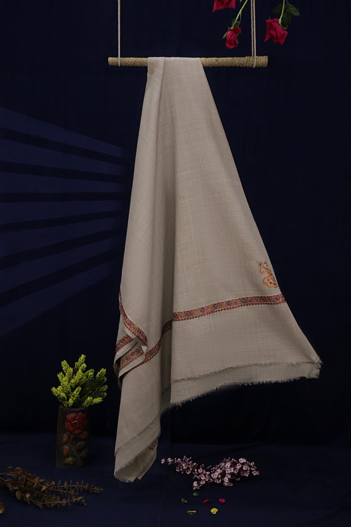 Embroidered Broder Pashmina Shawl  3898 Skin A